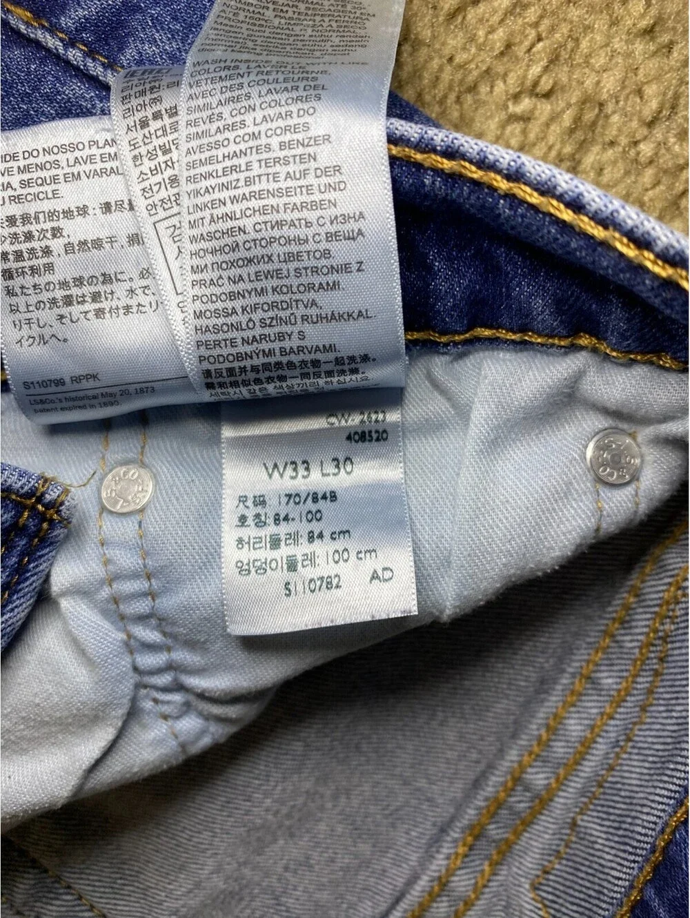 Levi's 514 Jeans Mens 33x30 Blue Denim Cotton Mid Rise Medium Wash Straight Leg